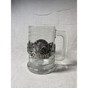 New England Patriots Glass Beer Mug With Pewter Logo NFL Football